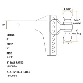 APS HT01DEA01 - Class 3 Adjustable Ball Mount With a 2" and 2-5/16" Ball