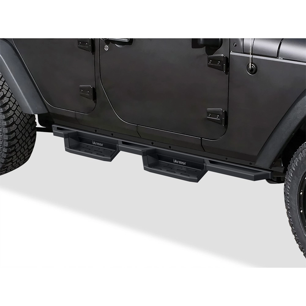 APS IA10NAJ7B - Square Tube Drop Style Door-to-Door Black Stainless Steel Nerf Bars