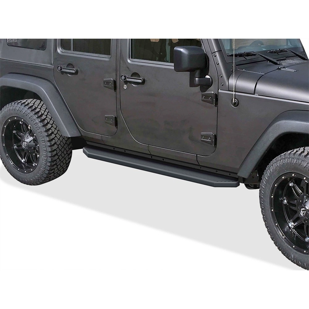 APS IB10RAJ7H - Flat Style Door-to-Door Black Stainless Steel Running Boards