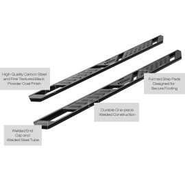 APS WB03ABI5M - Flat Style A-Series Running Boards Door-to-Door Black Carbon Steel Running Boards