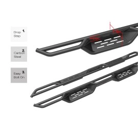 APS WB03NAI7B - Round Tube Drop Style Door-to-Door Black Carbon Steel Nerf Bars