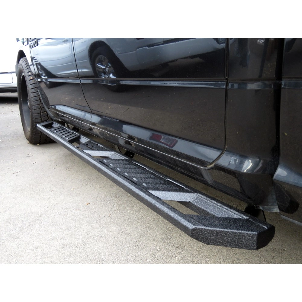 APS WB04ABE8M - Flat Style A-Series Running Boards Door-to-Door Black Carbon Steel Running Boards