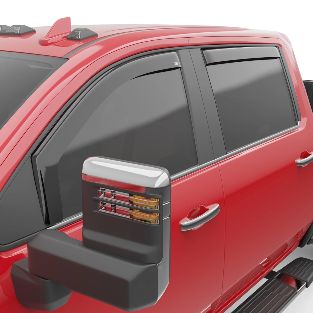 EGR 571651 - Dark Smoke Front & Rear In Channel Window Visors For 20-24 GM Silverado / Sierra 2500 / 3500 HD EGR 571651 - Dark Smoke Front & Rear In Channel Window Visors For 20-24 GM Silverado / Sierra 2500 / 3500 HD