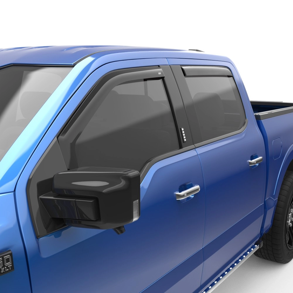 EGR 573491 - Dark Smoke Front & Rear In Channel Window Visors For 22-25 Ford F-150 Lightning|15-25 Ford F-150|15-25 Ford F-250 / 350 Super Duty