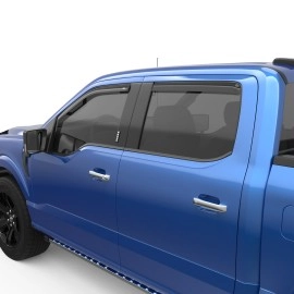 EGR 573491 - Dark Smoke Front & Rear In Channel Window Visors For 22-25 Ford F-150 Lightning|15-25 Ford F-150|15-25 Ford F-250 / 350 Super Duty